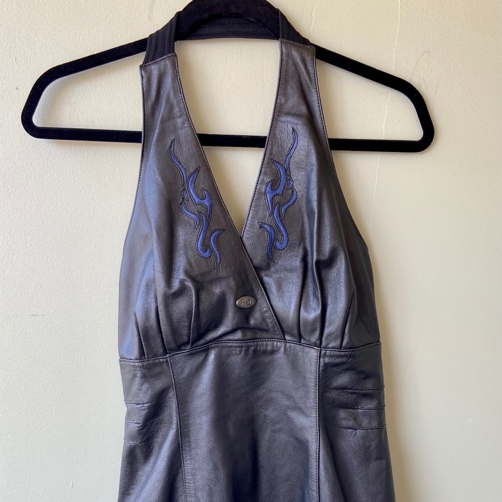 Harley Davidson Leather Dress with Blue Flames